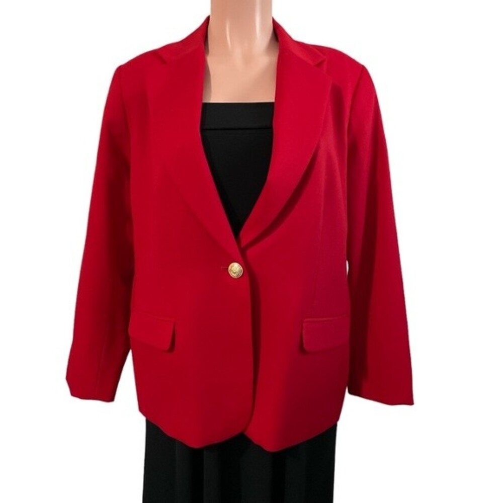 Pendleton Petite Blazer 100% Virgin Wool Bright Red with Gold Buttons Size‎ 16